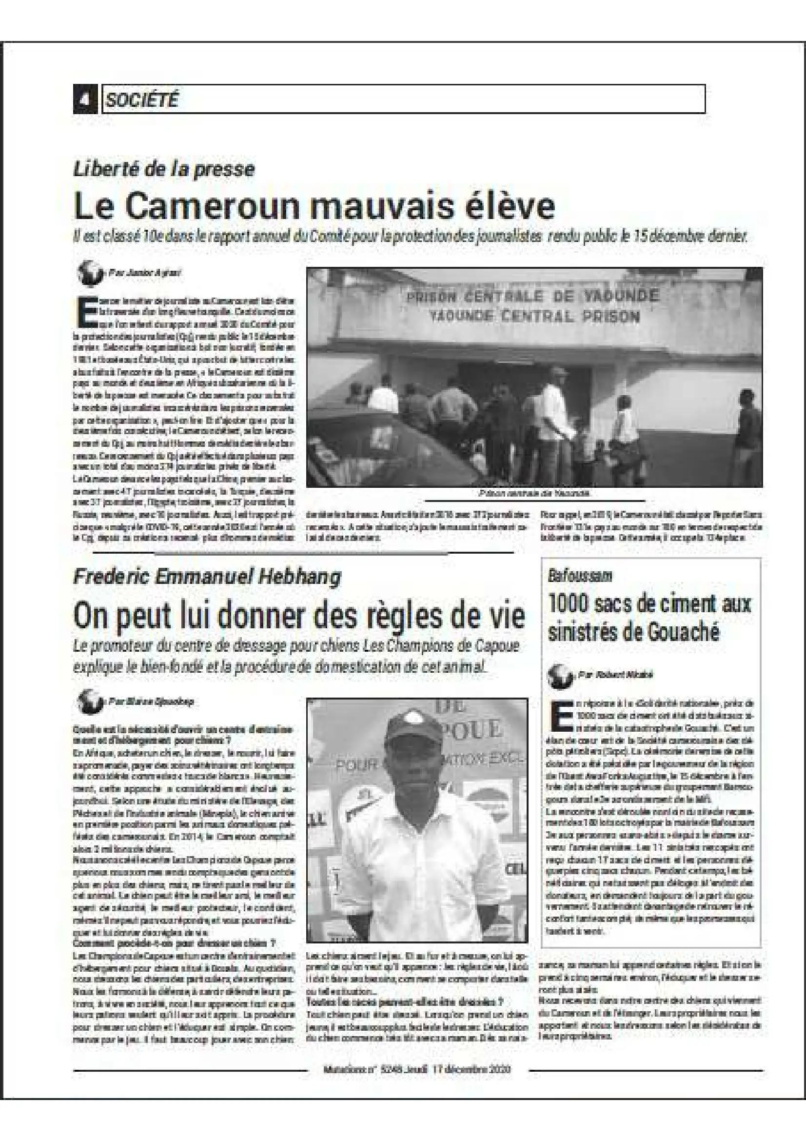 On peut lui donner les règles de vie – Article No 5248 du journal Mutation du jeudi 17 Décembre 2020